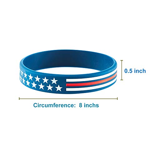 American Flag Silicone Wristbands - 6pcs Blue, 8" for Veterans & Sports Fans