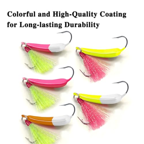 Odoor Fan 5 Pack Saltwater Jig Heads with Teaser Hooks, Mixed Color, 1/2oz