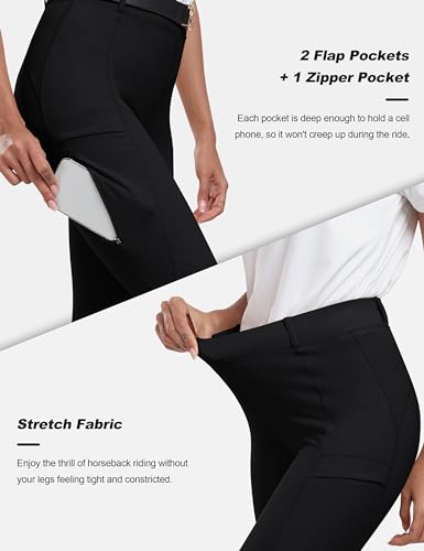 Women's Silicone Full Seat Riding Tights with Zipper Pockets - Medium/Black
