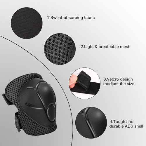 Kids Safety Gear Set - Knee & Elbow Pads with Wrist Guards - Black, Size S (3-7 Years)