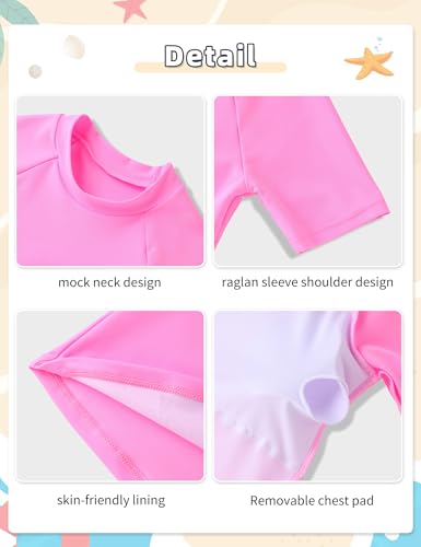 Girls Rash Guard Swimsuit with Skirt & Built-in Shorts - Pink, 6-7 Years