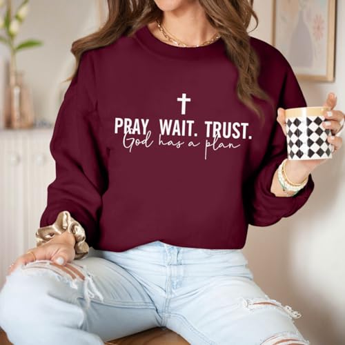 Christian Faith Hoodie for Women - God Cross Graphic Shirt - Wine Red, XX-Large