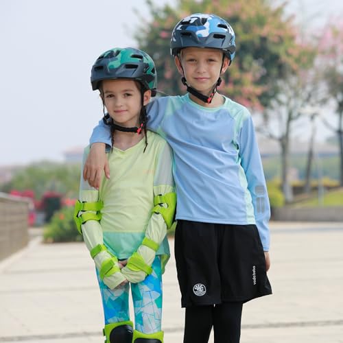 Kids Bike Helmet with LED Light, Camouflage Green, 50-57cm, Toddler & Youth