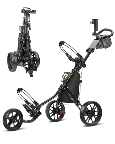 Lightweight 3-Wheel Golf Push Cart with Foot Brake - Black