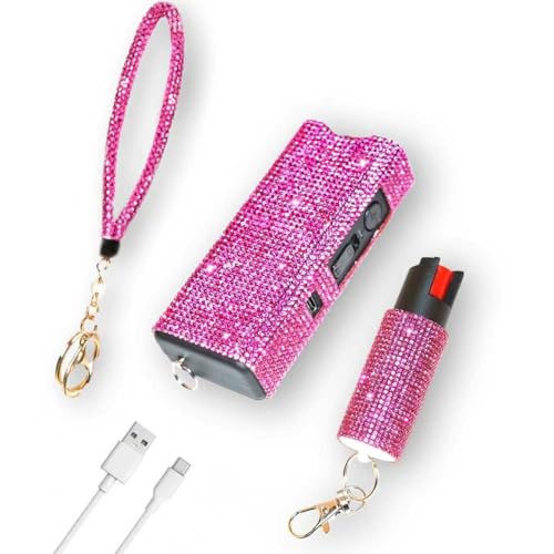 Bling MagiUSA Pepper Spray for Women & Stun Gun & Bracelet Self Defense Kit- 3in1 Keychain Tazer Painful 1.80 ?C Charge, LED Flashlight 150 Lumen,0.58oz OC pepperspray Portable Compact Crystal Tazr