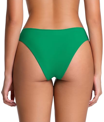 High Waisted Ruched Mesh Bikini Bottoms for Women - Medium Green