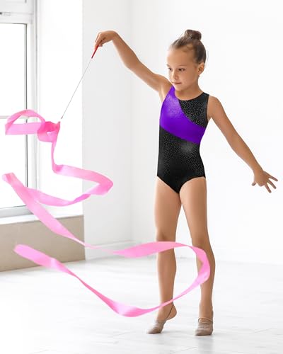 Girls' Gymnastics Biketard - Toddler Dance Ballet Leotard - Black Purple 3-4Y