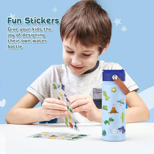 Kids Stainless Steel Water Bottle 18oz with Leak-Proof Straw & Dust Cover