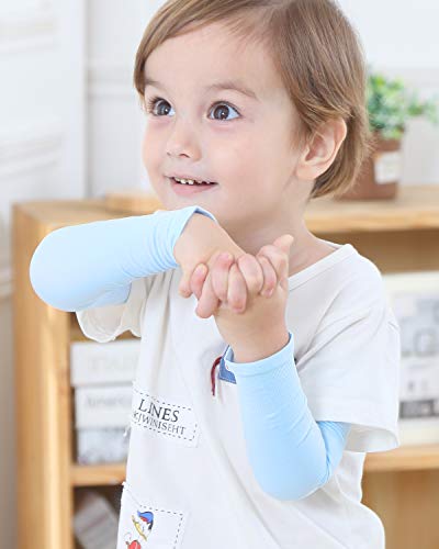 Kids UV Sun Protection Arm Sleeves - Medium, 3 Pairs: Black + White + Blue