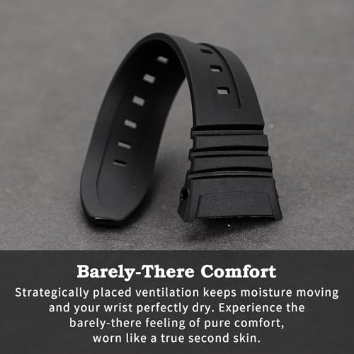 Replacement Watch Band for Casio W-96H - Black Rubber Strap