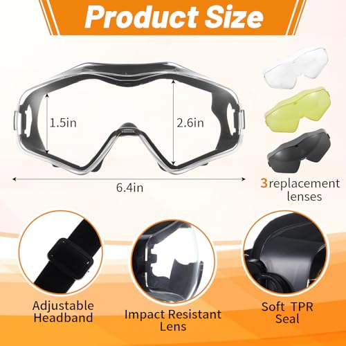 Copkim Black Airsoft Goggles Over Glasses with 3 Interchangeable Lenses, ANSI Z87.1