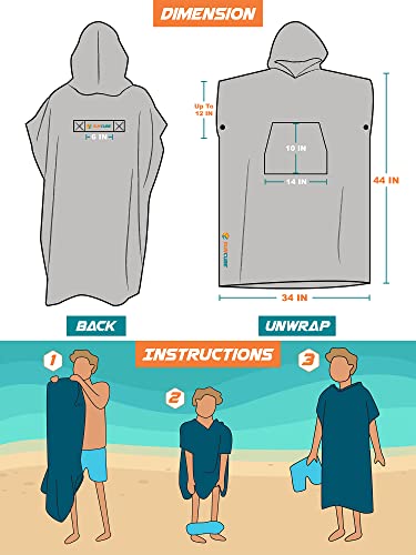 Surf Poncho Changing Robe with Hood - Sea Blue Microfiber Towel