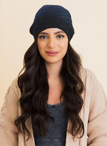 Lightweight Crochet Beanie Hat for Women - Black, Medium