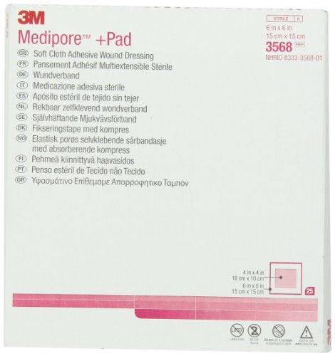 Medipore +Pad Soft Cloth Adhesive Wound Dressing 6x6in, Model 3568 - Pack of 1