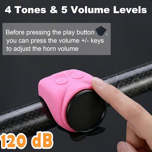HilpurSkx Pink 120dB Waterproof Electric Bike Horn with 5 Ringtones & USB-C Rechargeable