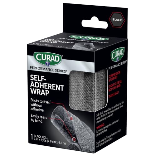 Self-Adherent Athletic Wrap - 3-inch x 5-yard Compression Support - Black