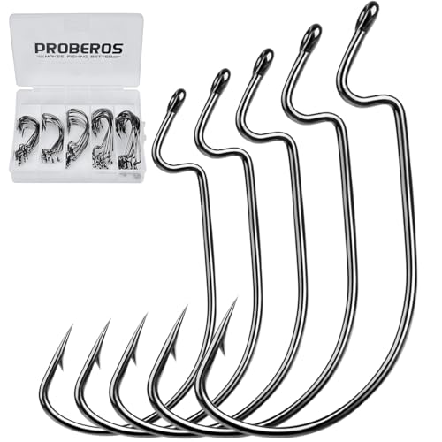 EWG Offset Worm Hooks for Bass Fishing - 50pcs Mixed Size Tackle Set