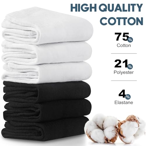 Athletic Cotton Ankle Socks for Women - 6 Pairs Black/White
