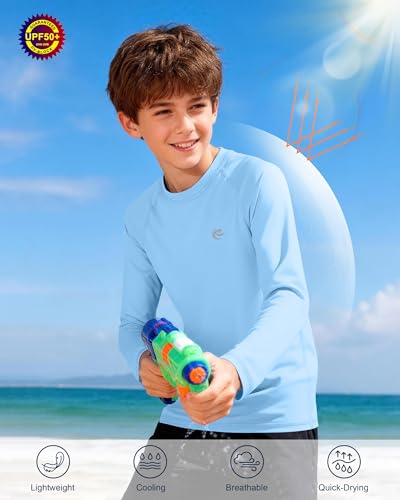 Boys UPF 50+ Swim Shirt Long Sleeve, 1 or 2 Pack UV Sun Protection