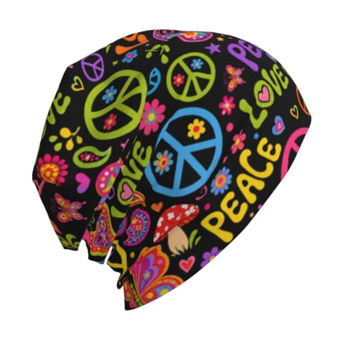 Athjunss Cat Beanie Hat Chemo Headwear Slouchy Skull Sleep Cap 60s 70s Peace Winter