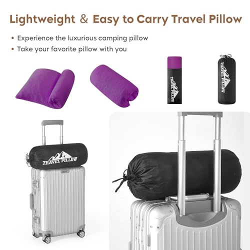 PEUJEW Purple Travel Memory Foam Pillow 16x12 Inch Compact Camping & Hiking Support