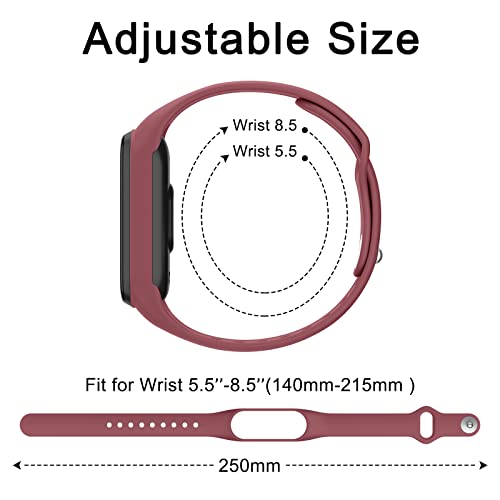 Silicone Wristbands 3 Pack - Sports Strap for Xiaomi Mi Band 5/6 & Amazfit Band 5/6 - Black/Navy/Wine Red