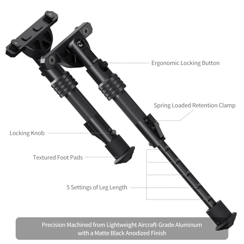 6-9 Inch M-LOK Rifle Bipod - Adjustable Height & Angle, Lightweight