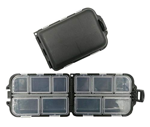 Portable Fishing Tackle Box - 2 Pack, 10 Compartments, Black