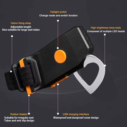 USB Rechargeable Heart-Shaped Bike Tail Light - 5 Modes Waterproof