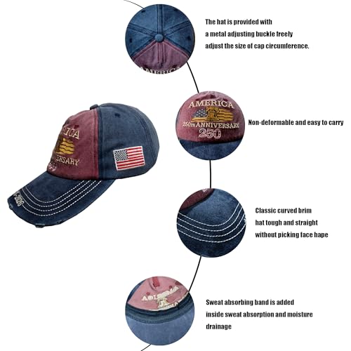 250th Anniversary Retro Baseball Cap - Adjustable Patriotic Hat