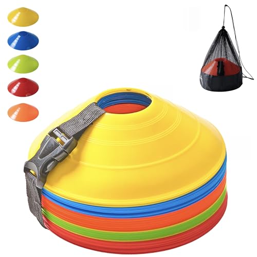 Agility Soccer Cones Set of 25 - Durable Training Equipment with Mesh Bag