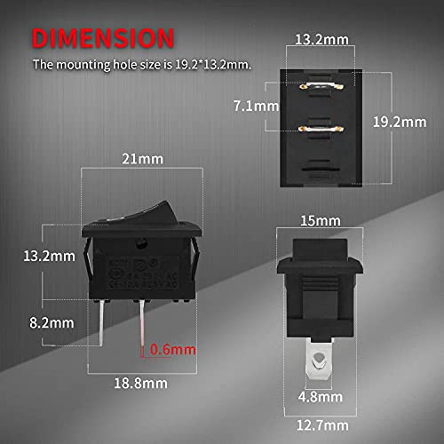 Mini Rocker Switch 12V 20A SPST Toggle Switch - 10 Pack