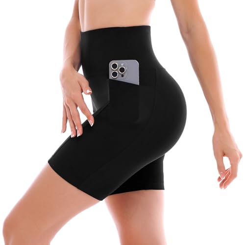 Biker Shorts with Pockets for Women - Regular Fit, Large-X-Large, Black