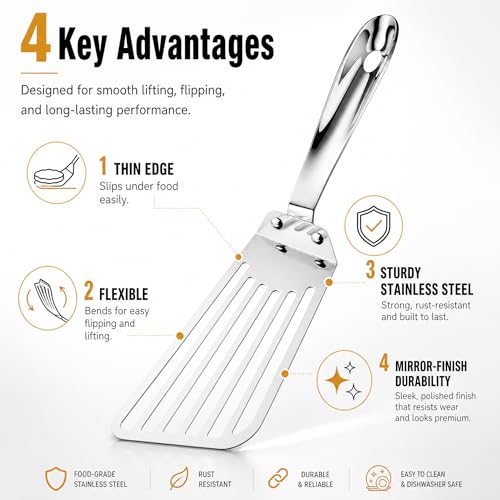 Stainless Steel Fish Spatula - Flexible Egg Turner, 12.6 inch
