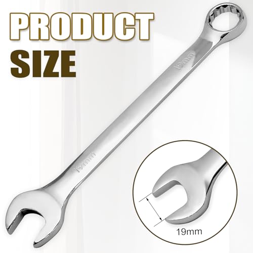 19mm Metric Wrench Industrial Combination Wrench with 12-Point Design Chrome Vanadium Steel Gear Spanner