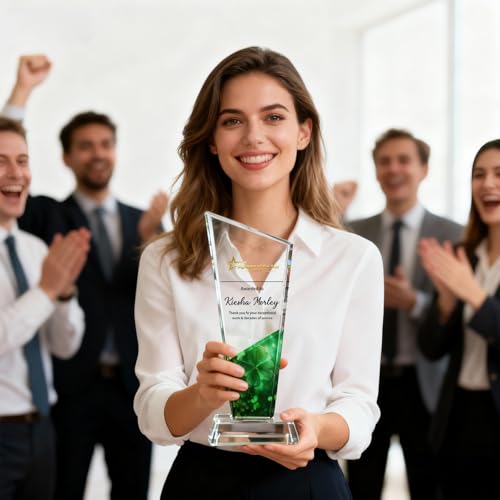 Custom Crystal Trophy Award - Personalized Plaque with Text & Photo - Half Style