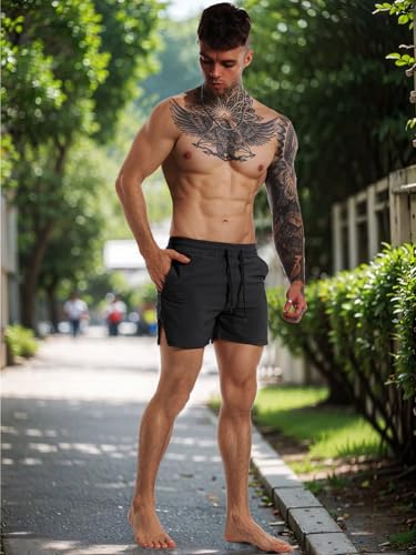Flyfirefly Men's Quick Dry Gym Workout Shorts with Towel Loop - Lightweight Athletic Running Shorts
