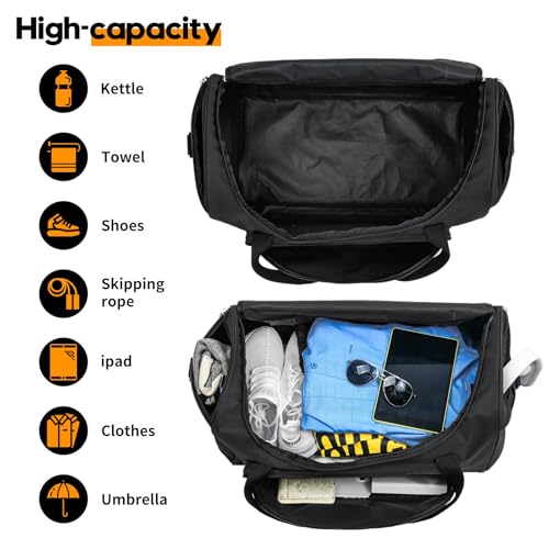 Large 50L Duffle Bag for Gym & Travel - Black with Multiple Pockets
