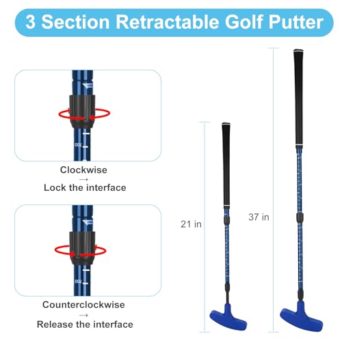 Micnaron Adjustable Left/Right Hand Golf Putter Set with 4 Golf Balls & Flags