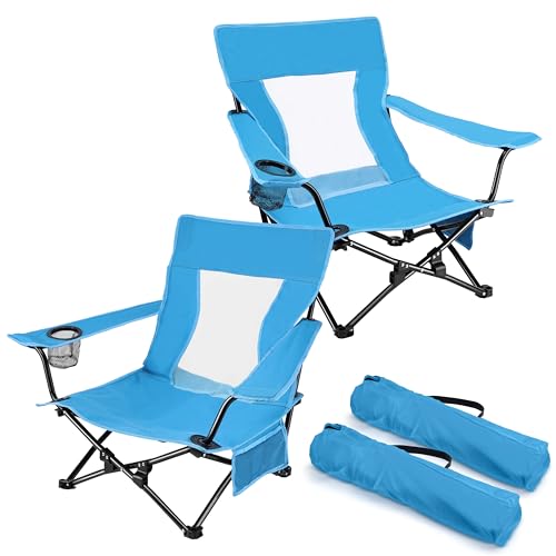 Joyfair Blue Beach Camping Folding Chair for Adults 2-Pack, Lightweight & Portable