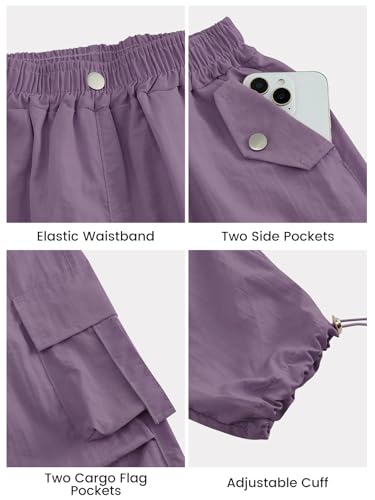 JiAmy Girls' Y2K Baggy Cargo Joggers - Elastic Waist, 7-14Y, Purple (7-8 Years)