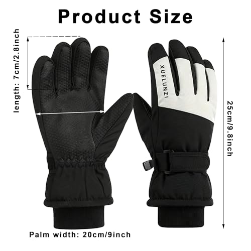 Kids Winter Ski Gloves - Warm, Windproof Fleece - Black for 5-10 Years