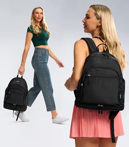 Uselike Waterproof Gym Backpack for Women Men with Shoe & Wet Pocket - Black