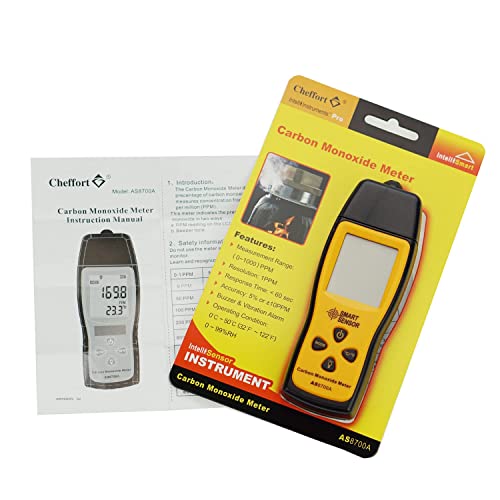 Handheld Carbon Monoxide Meter, Portable Carbon Monoxide Detector, Professional-Grade CO Gas Tester with LCD Backlit Display, 0-1000PPM Range for Industrial and Home (Battery Not Included)