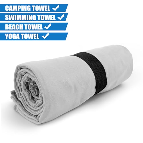 XL Microfiber Camping Towel - Quick Dry for Hiking, Beach & Travel - Light Grey, 1 Pack