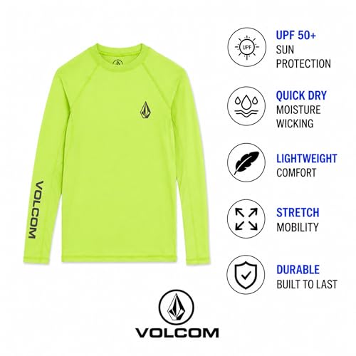 Volcom Boys Lime Long Sleeve Rash Guard Swim Shirt UPF 50+ Quick Dry - Size 14