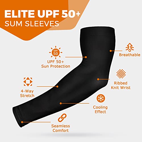 Cooling Compression Arm Sleeves - UV Sun Protection - Larger Black White