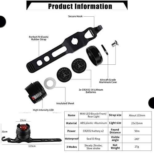 Mini LED Bicycle Tail Light Set - 2PCS with 180° Visibility - Type-1