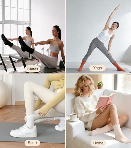 Non-Slip Ruffle Grip Socks for Women - 4 Pairs Multicolor