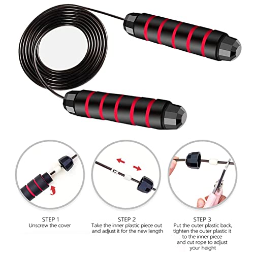 Adjustable Jump Rope for Fitness - Red, Durable PVC Coated Wire